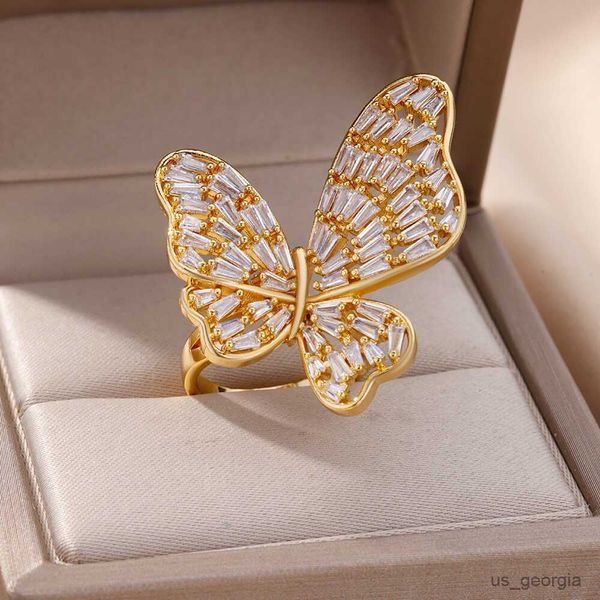 

band rings stainless steel butterfly rings for women crystal zircon butterfly wedding ring accessories girl jewelry gift, Silver