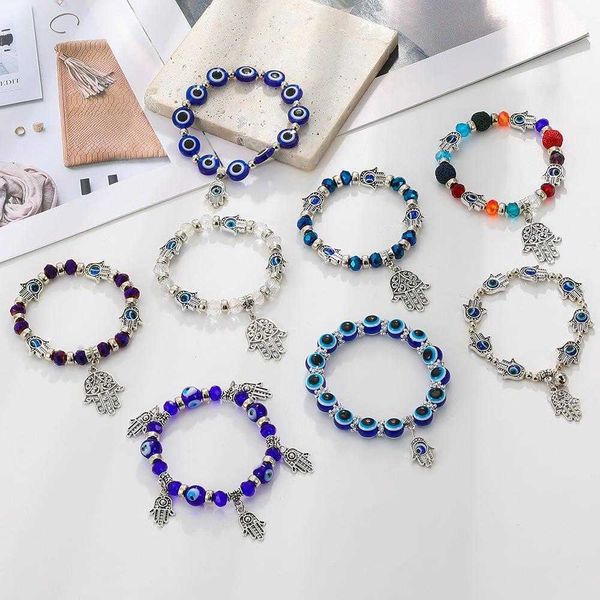 

blue devils eye resin ball bracelet fatima palm pendant, Golden;silver
