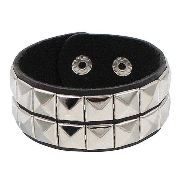 

fashion punk street bracelets shooting nightclub two rows square rivet bracelet couple leather, Golden;silver
