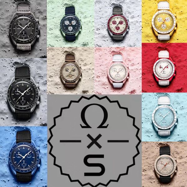 

bioceramic planet moon mens watches full function quarz chronograph watch mission to mercury 42mm nylon luxury watch limited edition ma2317, Slivery;brown