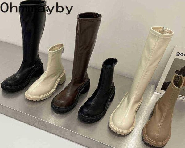 

boots 2022 winter new women thigh high ladies back zippers shoes long platform soft pu leather knight shoe j2209157325732, Black