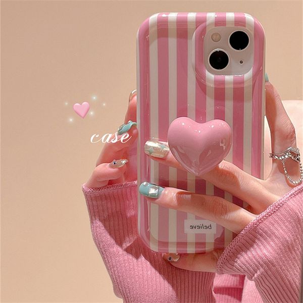 

fashion cute 3d love heart stand holder case for iphone 14 12 13 pro max 11 ins girl bracket capa shockproof silicone cover for 14 pro