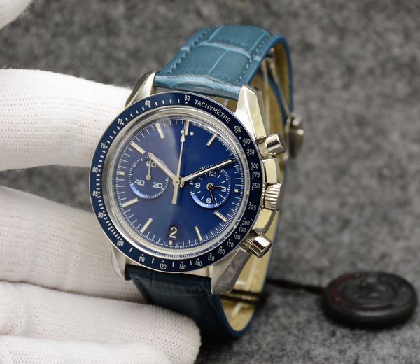 

quality new superracing bule dial quartz chronograph vk movement mens date watch men's sports rubber strap wristwatches, Slivery;brown