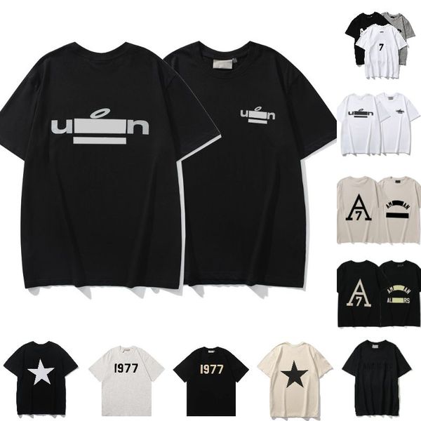 

designer fashion 1977 ess mens t-shirts fog double thread three dimensional silica gel letter trend loose high street brand couple short sle, White;black
