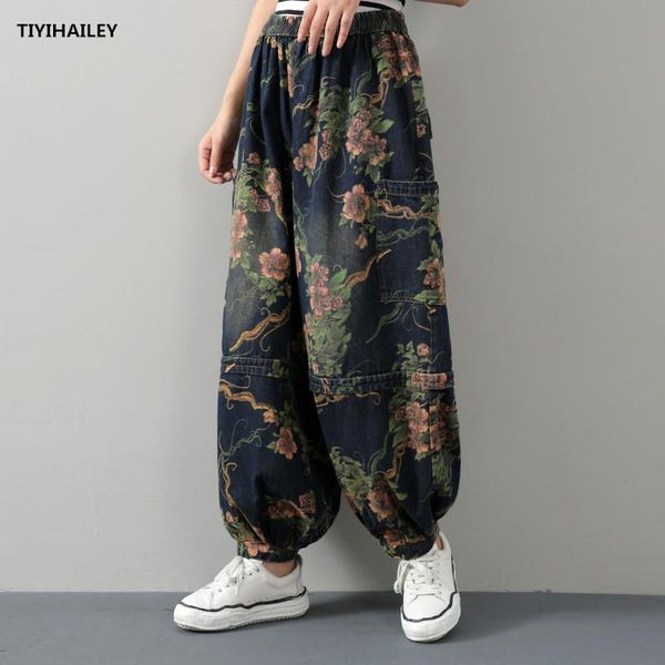 

jeans tiyihailey fashion ankle length women denim jeans trousers harem print high street lantern pants, Blue