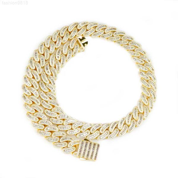

16-20mm hip hop jewelry 18k gold plated 925 sterling silver necklace 16mm iced out moissanite cuban link chain