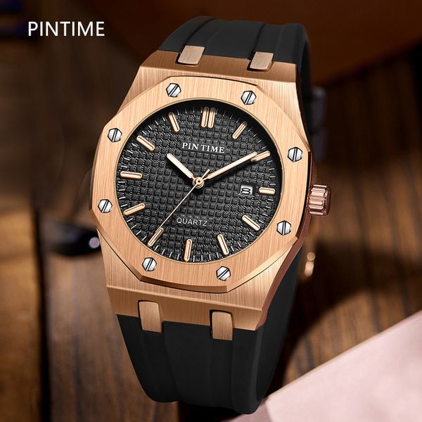 

wristwatches pintime simple mens watches brand luxury fashion quartz sports rubber clock men automatic watch reloj hombre 230509, Slivery;brown