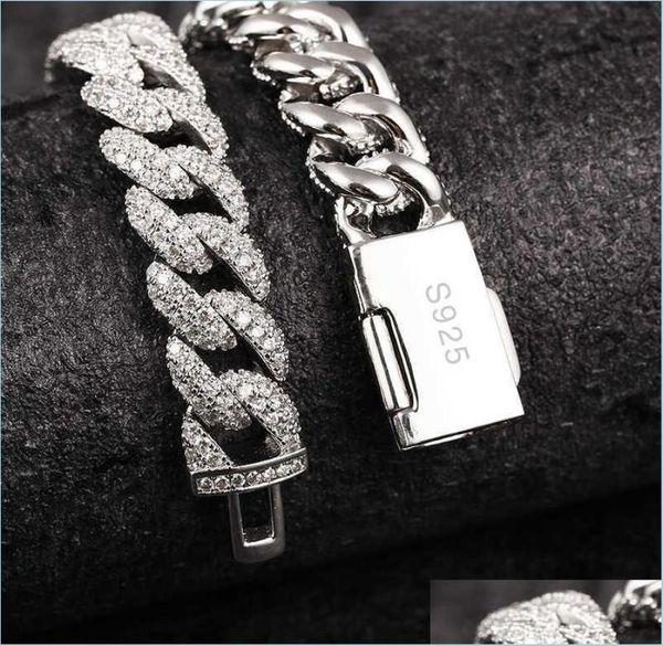 

pendant necklaces 18inch 10mm 925 sterling sier setting iced out moissanite diamond hip hop cuban link chain miami necklace dhgard2636325, Silver
