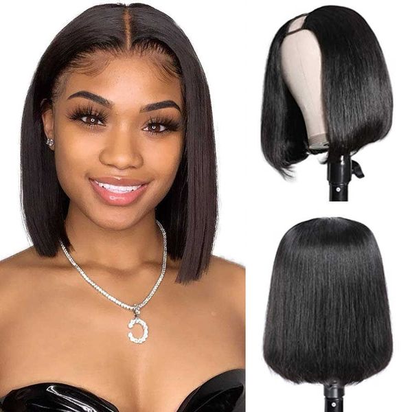 

hair wigs u part bob human for women glueless brazilian v with clips on straight natural color 230510, Black