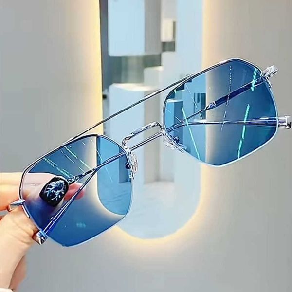 

blue proof trendy myopia glasses men's big face ruffian handsome light double beam half frame can be equipped with color change, White;black