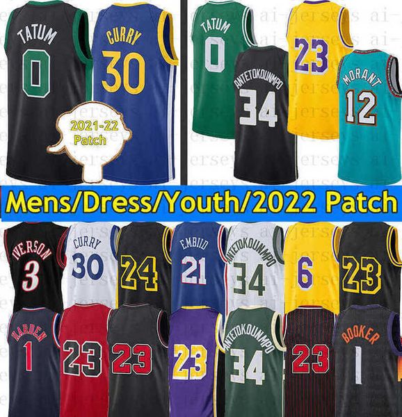 

Basketball Jerseys 0 Tatum 1 Harden 21 Embiid 30 Curry 34 Antetokounmpo 12 Morant 3 Iverson 1 Booker Stitched, Youth