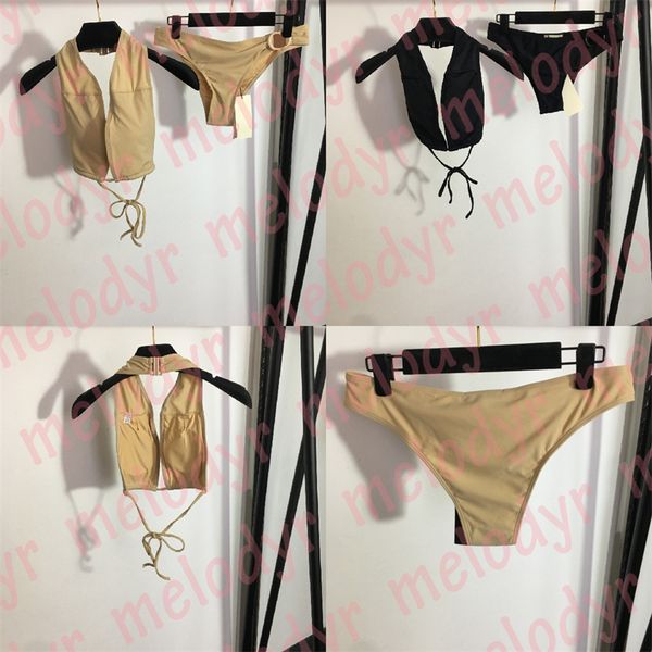 

fashion designer swimwear thong bikini set summer women letter halter swimsuit, Black