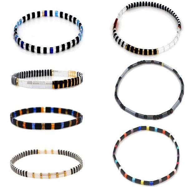 

wind bohemian tila bracelet micro strands glass bead color beaded hand woven simple wholesale, Black
