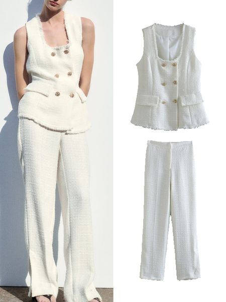 

women's suits blazers traf women solid vest blazer suit set 2023 spring double breasted sleeveless jackets side zipper pencil pants 230, White;black