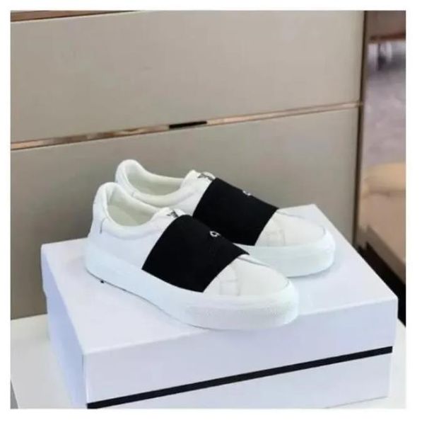 

2023 luxury white black leather city sports sneakers shoes men's slip-on elastic webbing strap lace up trainers couple casual walking w