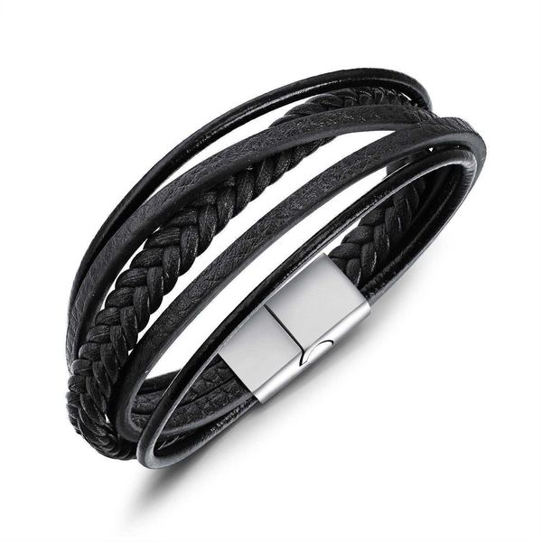 

street tide brand multi layer woven leather bracelet fashionable all match trendy men ornament, Golden;silver