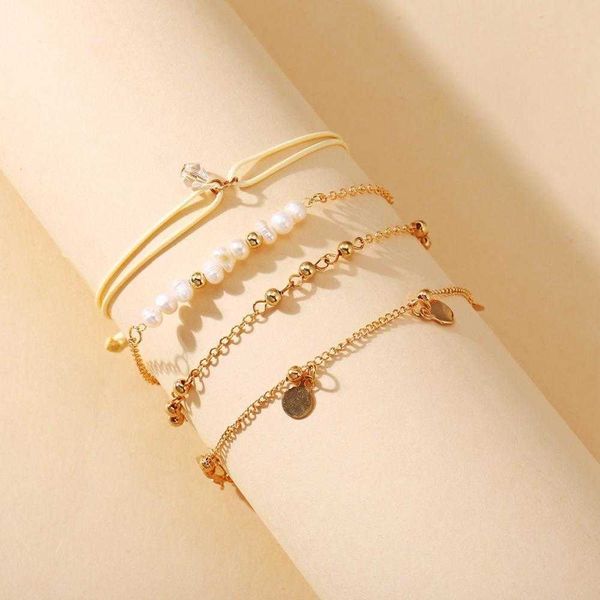 

51507 han zhishang pearl ball beads bracelet set 4 piece creative retro simple, Golden;silver