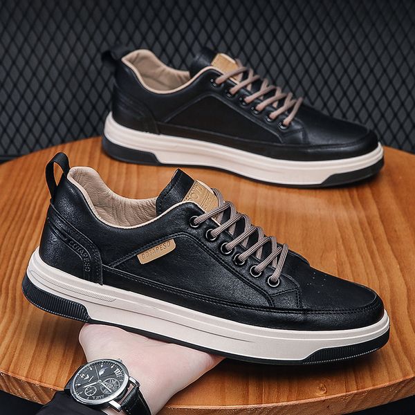 

dress shoes men's 2023 spring trendy sports leather casual skateboard comfortable soft sneakers 230509, Black