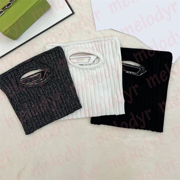 

bandeau hollow letter t shirts women summer tight knitted strapless crop, White