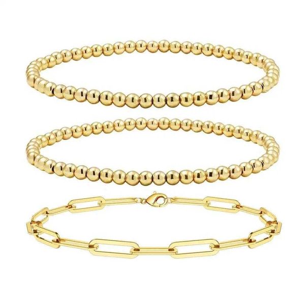 

stainless steel chains bead bracelet set gold plated golden balls chain twin, Black