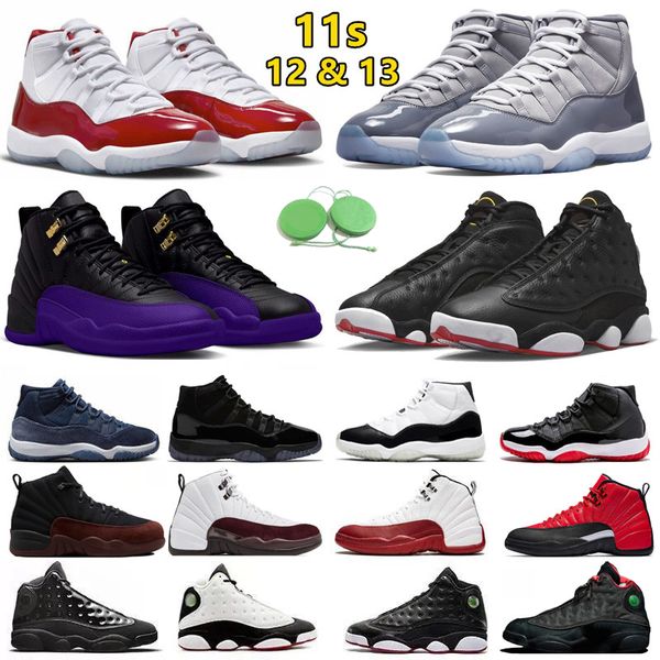 

12 jumpman 11 13 mens basketball shoes cool grey cherry dmp midnight navy cap and gown field purple b.i.g. biggie playoffs 11s 12s 13s men t, Black