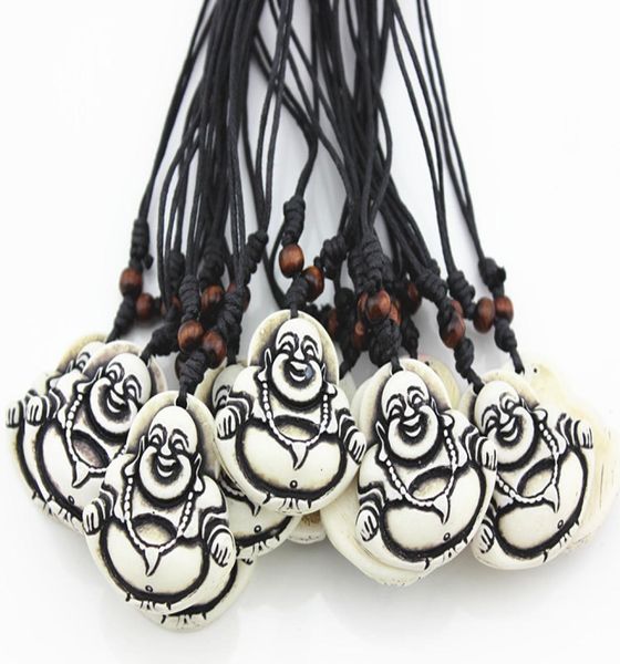 

fashion whole 12pcslot simulation bone carving maitreya buddha statue pendants necklace for men women childrens039 amulet 9129771, Silver
