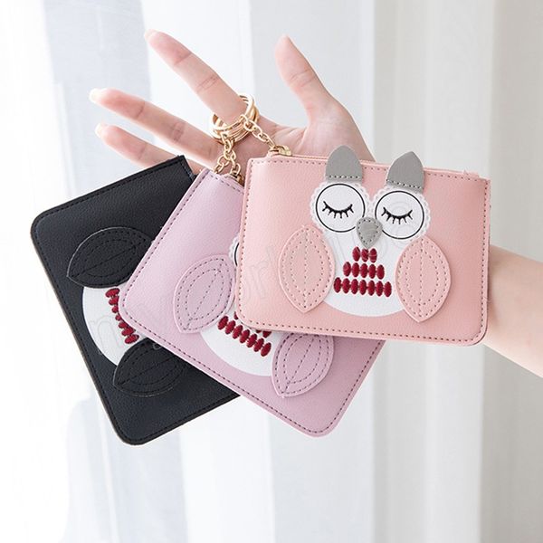 

ultra-thin cute owl coin purse women wallet with keychains zipper ladies card holder keybag for women, Red;black