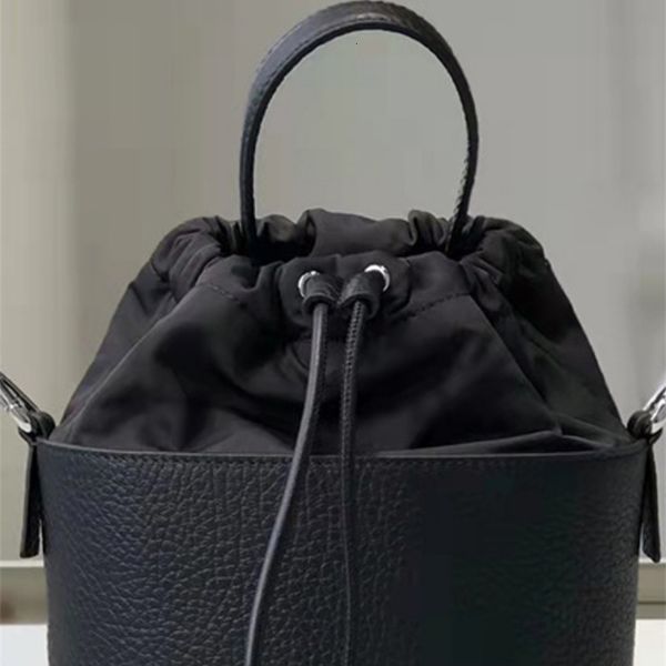 

evening bags leather stitched drawstring one shoulder crossbody hand bucket bag women 230509