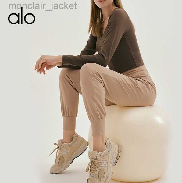 

desginer alos yoga leggings sports and fitness pants leggings high waisted pants quick drying pants loose fitting casual straight leg sports, Black