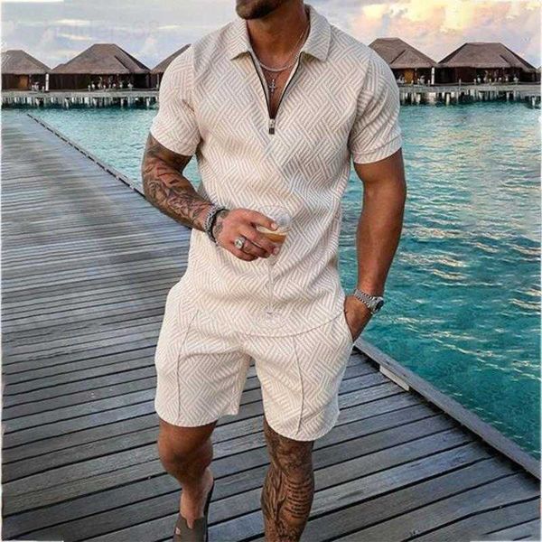 

men's tracksuits summer mens tracksuit casual short sleeve zipper set for men clothes streetwear 2-piece suit malemen's men's, Gray