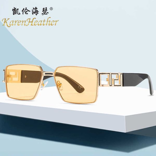 

new style square fashion small men's metal frame simple sunglasses, White;black