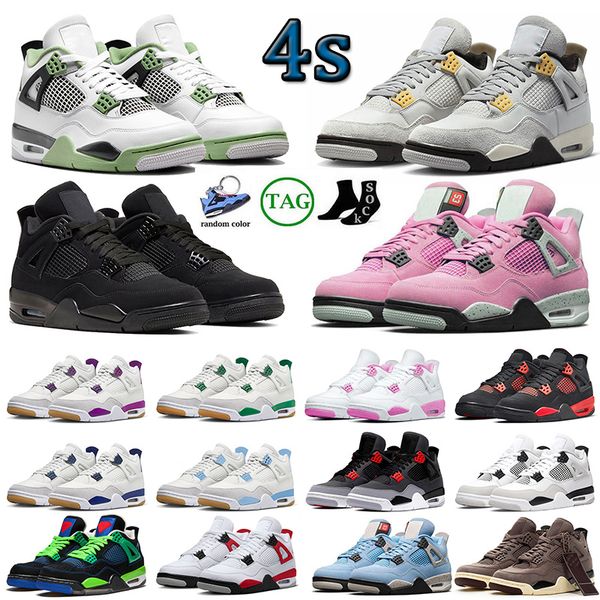 

4s shoes for men women designer jumpman og military black cat 4 sb pine green seafoam thunder unc pure money canvas red cement athletic snea