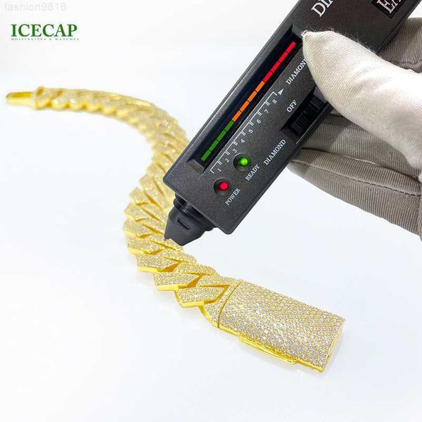 

hip-hop moissante jewelry 15 mm 4 rows yellow gold plated round shape vvs moissanite diamond cuban bracelets, Golden;silver