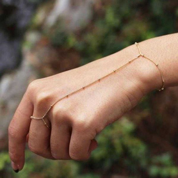 

creative bead necklace finger chain trendy spring and summer simplicity ring integrated bracelet for women, Black