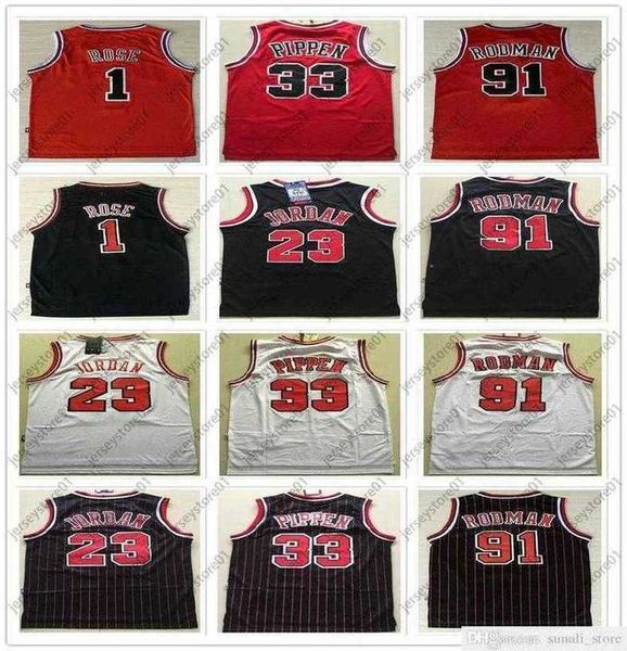 

stitched mesh vintage derrick 1 rose dennis 91 rodman scottie 33 pippen jerseys red white black 23 micheal jerseys, Black;red