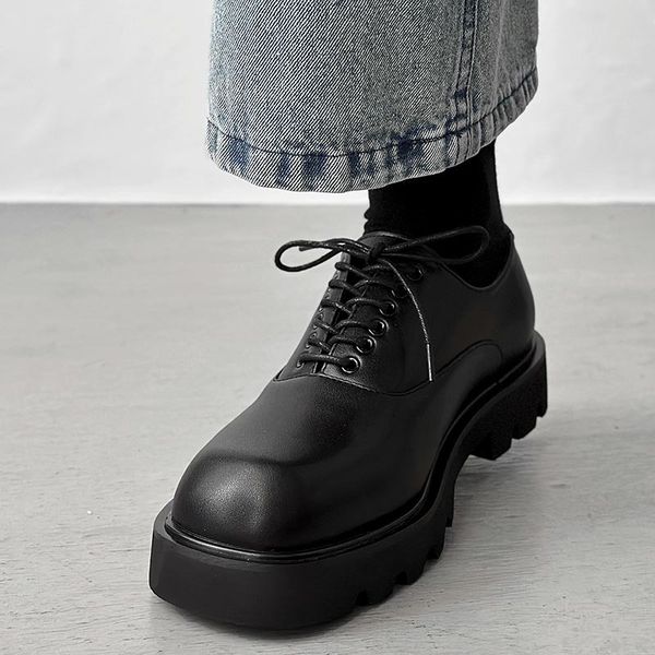 

men fashion leather shoes lace up platform derby shoes casual oxfords male bussiness formal shoes party dress shoes, Black