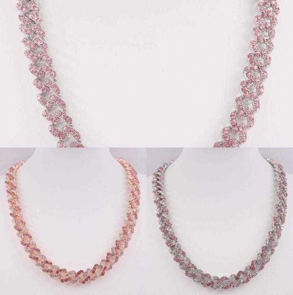 

women039s punk hip hop necklace american design silver rose gold ice crystal cuba chain miami link sparkling rapper 12mm8619525