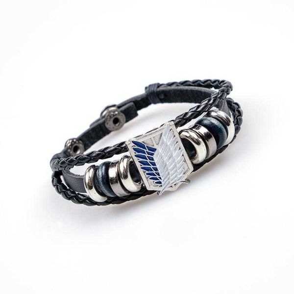 

anime peripheral attack on titan bracelet mens retro om wing leather zinc alloy, Golden;silver