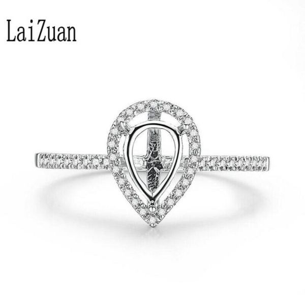 

cluster rings laizuan solid 14k white gold prong setting pear cut 7x5mm wedding fine jewelry natural diamonds ring semi mount wome3713397, Golden;silver