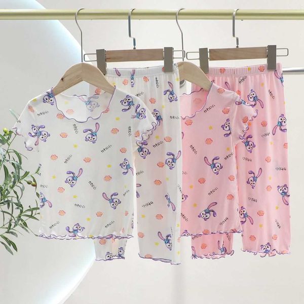 

clothing sets 1-7years baby children set girl suit summer pajamas dot print two piece kids home wear air-conditioned clothes y23, White