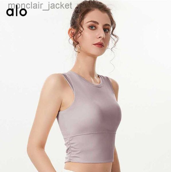 

desginer alo yoga bra tank integrated sports bra women's shockproof sleeveless with chest cushion short style 23ssa, White