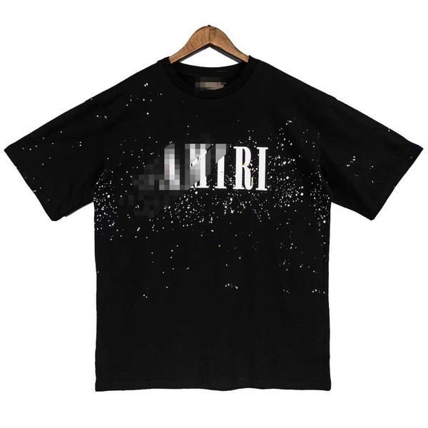 

men's and women's t shirt 2023 fashion designer brand summer high high street print starry sky ins tide splash ink short sleeve lo, White