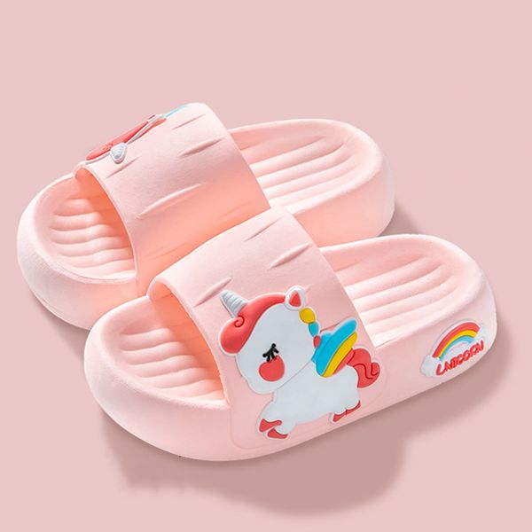 

slipper summer kids home shoes flip flops baby girls slippers for children cartoon unicorn bathroom antislip thick sole slides 2-8 years 230, Black;grey