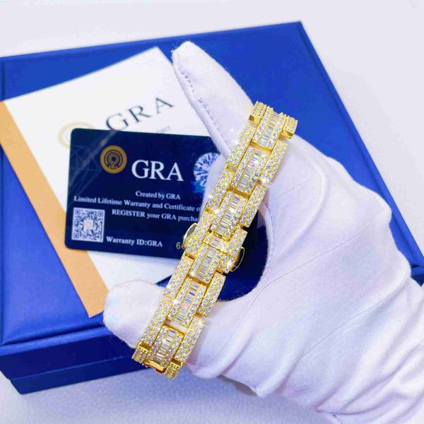 

fashion jewelry hip hop moissanite 16mm bracelet 925 sterling silver cuban link chain vvs diamond chain for men