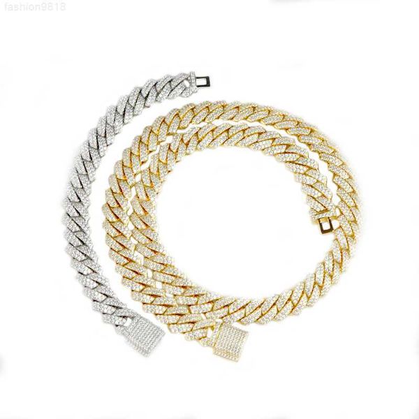 

s925 moissanite hip hop jewelry 13mm 925 silver gold plated moissanite diamond iced out cuban link chain