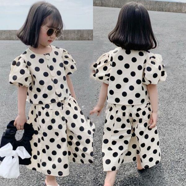 

clothing sets summer girls' clothing sets fashion single-breasted polka dot girls' shirt ulottes baby kids clothes suit children c, White
