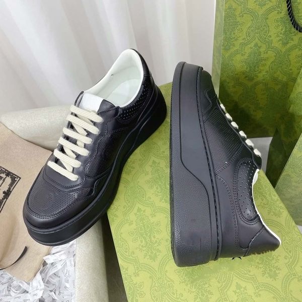 

designers shoes men women white embossed leather retro sneakers trainer 4cm thick bottom trainer genuine leather luxury casual shoe outdoor, Black