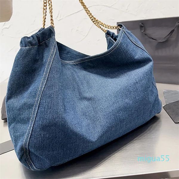 

Chain Tote Bag Blue Denim Handbags Women Shop Bags Fashion Shoulder Bags Purse Medium Large Capacity Travel Bag Totes Bags Classic Letter Printed Hardware Buckle