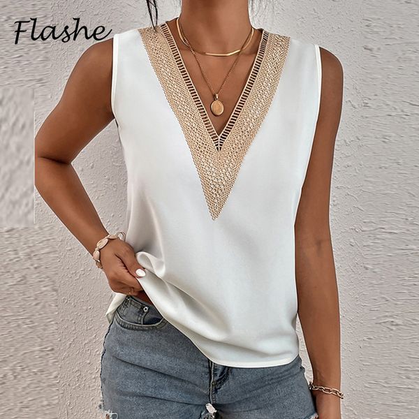 

women's tanks camis summer contrast stitching women tank o neck sleeveless shirt elegant clothes loose vest 230510, White