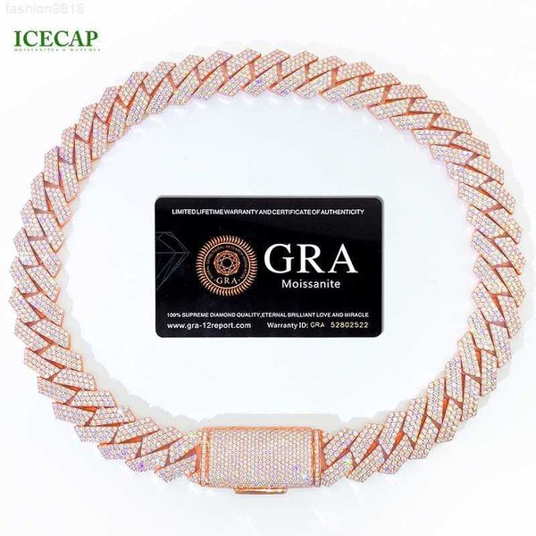 

hip hop jewelry iced out miami rose gold 18mm full moissanite cuban chain rapper necklace, Silver